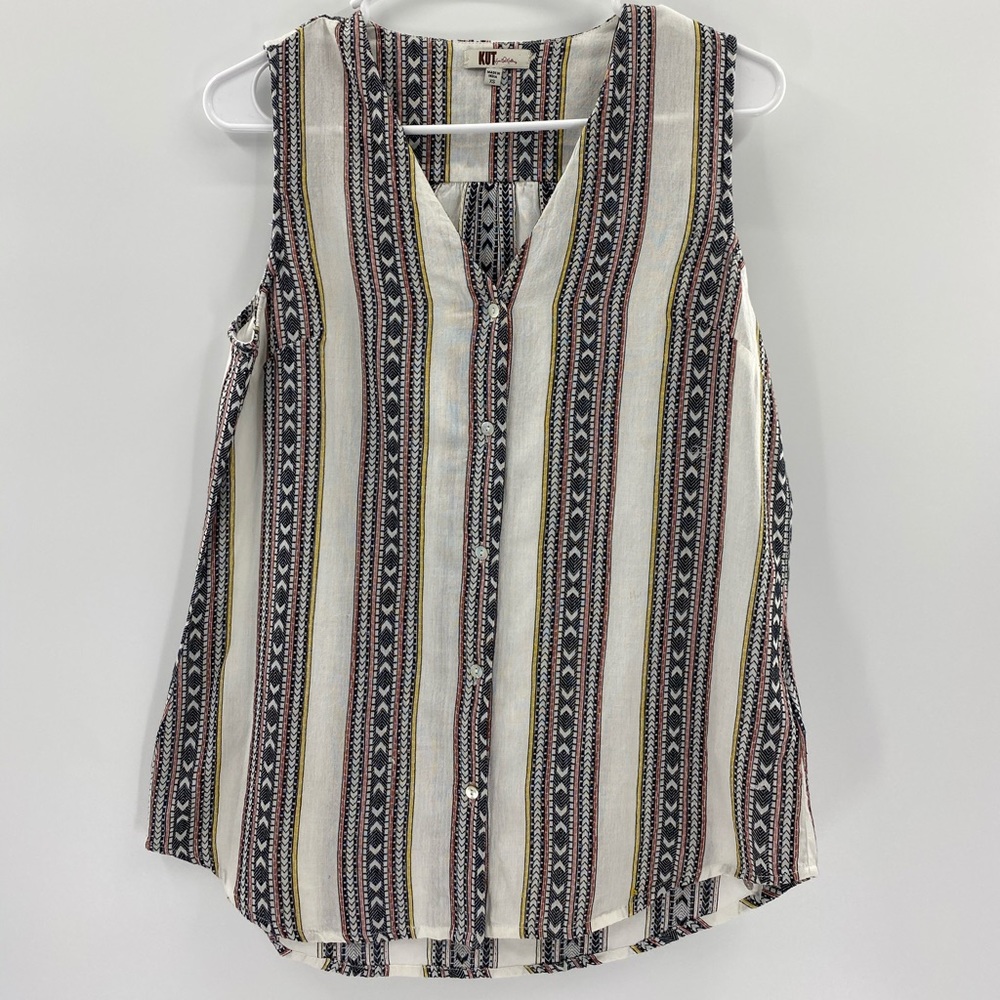 Kut From The Kloth Sleeveless ‘Black/White’ Button Up Blouse Woman’s Size XSmall